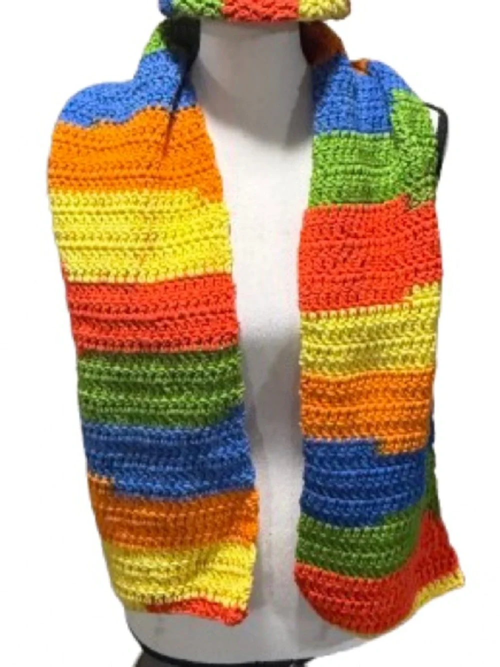 Handmade Rainbow Crochet scarf | Colorful Striped Winter scarf | Unisex